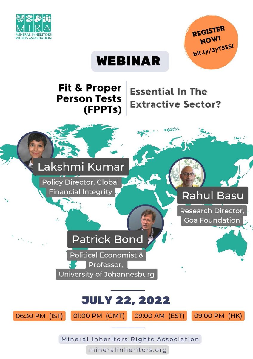 GoenchiMati's tweet photo. How to reduce illegal mining, the loot of our #sharedinheritance? Require Fit & Proper Person Tests. Learn more at this webinar with
@rahulbasu, @patrickbond & @LaksKumar_GFI, organised by @rights_mineral. Friday, 6:30pm IST. Register here
https://t.co/mmFqiNM1wR https://t.co/7IXTWVzJfe