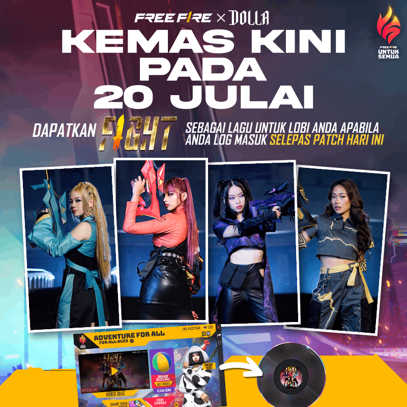 FFMYOfficial's tweet photo. Patch adalah hari ini!
Kemas kini dan masuk ke acara Kembara Untuk Semua bagi menuntut lagu kolaborasi DOLLA "FIGHT" secara PERCUMA π΅πΆ
#FreeFire #FFxDOLLA https://t.co/6MAJ66adMe