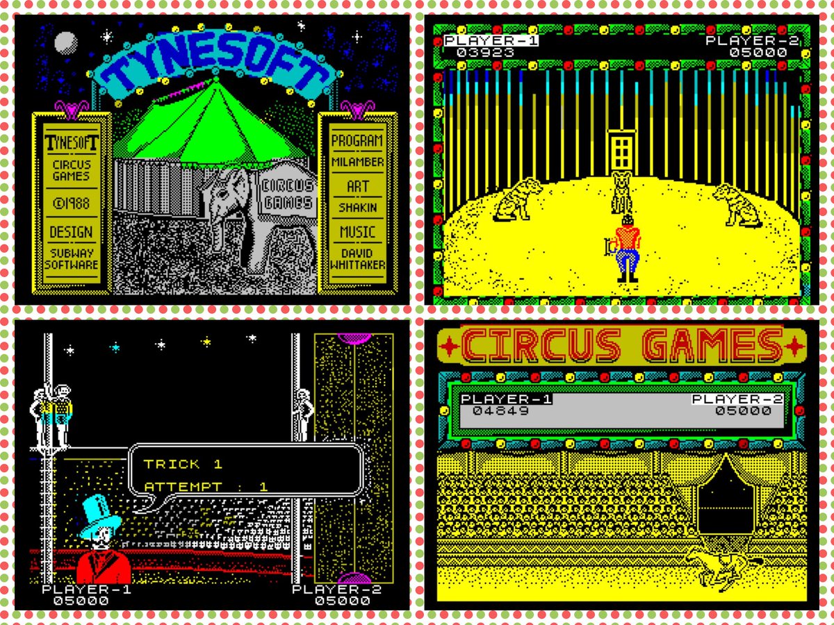 OldSchoolBooks1's tweet photo. Today's #retrogaming on the #ZXSpectrum #CircusGames it's #Tynesoft. Get eaten by a tiger, fall off of high wires and try to get on your performing horse. Best thing about it is the theme music, sorry , but it is. You may have more luck with it then I did! #zxretweets https://t.co/ZKwgD9cAs3