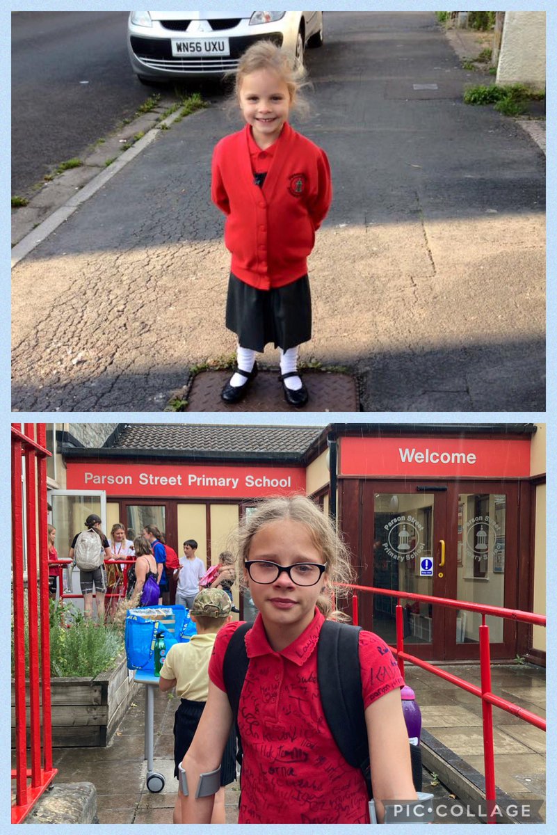 1st day of reception vs last day of primary <a href="/parsonstreet/">Parson Street Primary School</a> one very sad girl yesterday, lots of tears which shows how much Carys loved her time there! Thanks you so much to all the staff over the years, onto the next chapter 🥰 #alwaysteamparsonstreet
