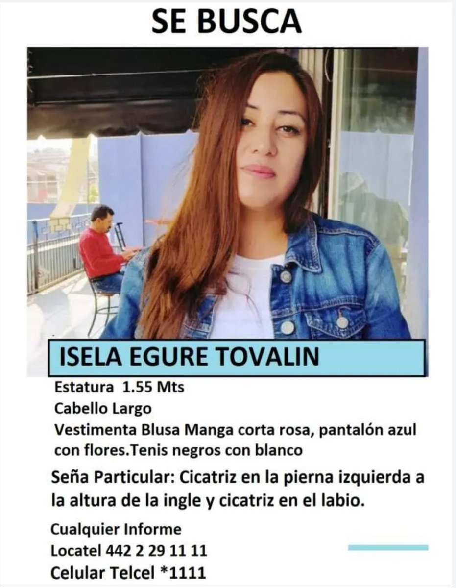 abraham483252's tweet photo. #HastaEncontrarla | ⚠️DESAPARECIDA‼️ 
Familiares y amigos, buscan a Isela Egure Tovalin de 41 años de edad, despareció desde el pasado sábado 16 de Julio, día que se le vio por última vez en la colonia Santuarios del Cerrito, El Pueblito, municipio de Corregidora. https://t.co/cC8cfiOZwn