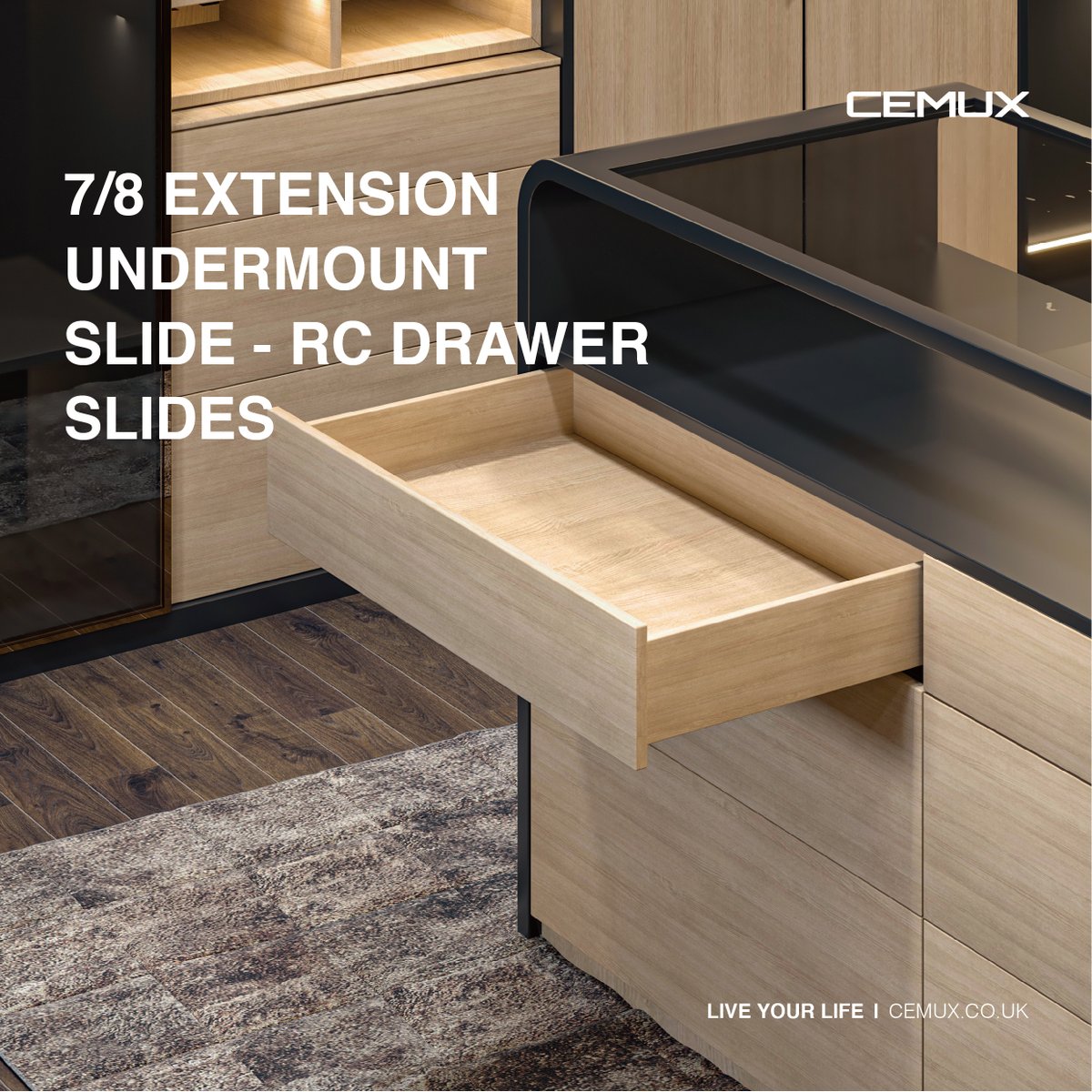 CemuxT's tweet photo. 7/8 extension undermount slide – RC Drawer slide
Drawer can be pull-out in 85% to get anything easily. 

#furniturehardware #drawersystem #drawerslide #cabinethardware #DrawerRunner #Kitchen #Bathroom #Livingroom #runners #runnerssystem #slidingdoor https://t.co/6Ot6HMNaow