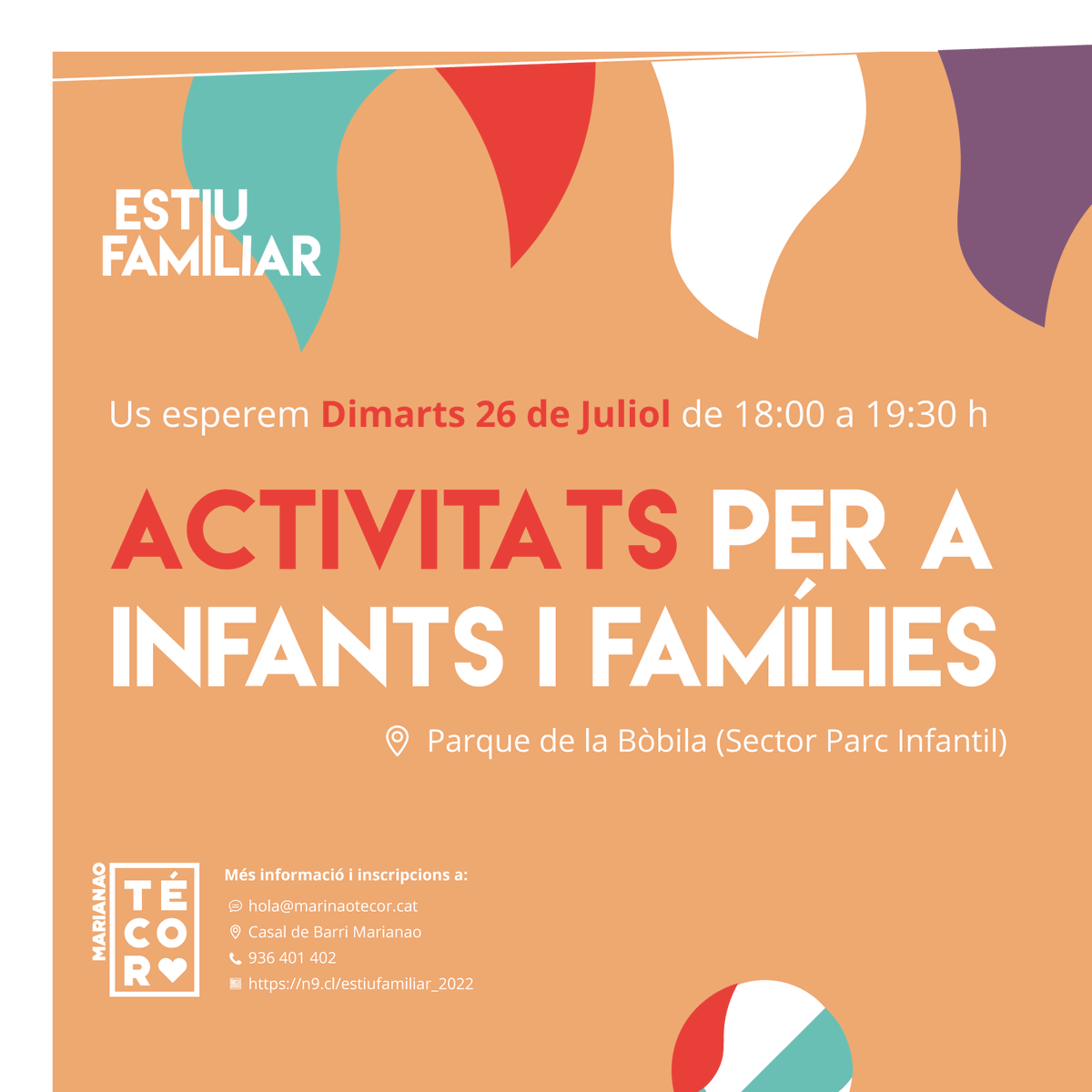 Estem a la recta final d'Estiu Familiar 🌞 i per acabar us esperem aquest dimarts 26 de juliol al Parc de la Bòbila amb activitats per infants i famílies de 18:30 a 19:00 h. Fem un pla diferent, juguem junts al parc. 💥

<a href="/SemillaTrigo/">La Semilla de Trigo</a> 
#estiufamiliar #marianaotecor #ativitats