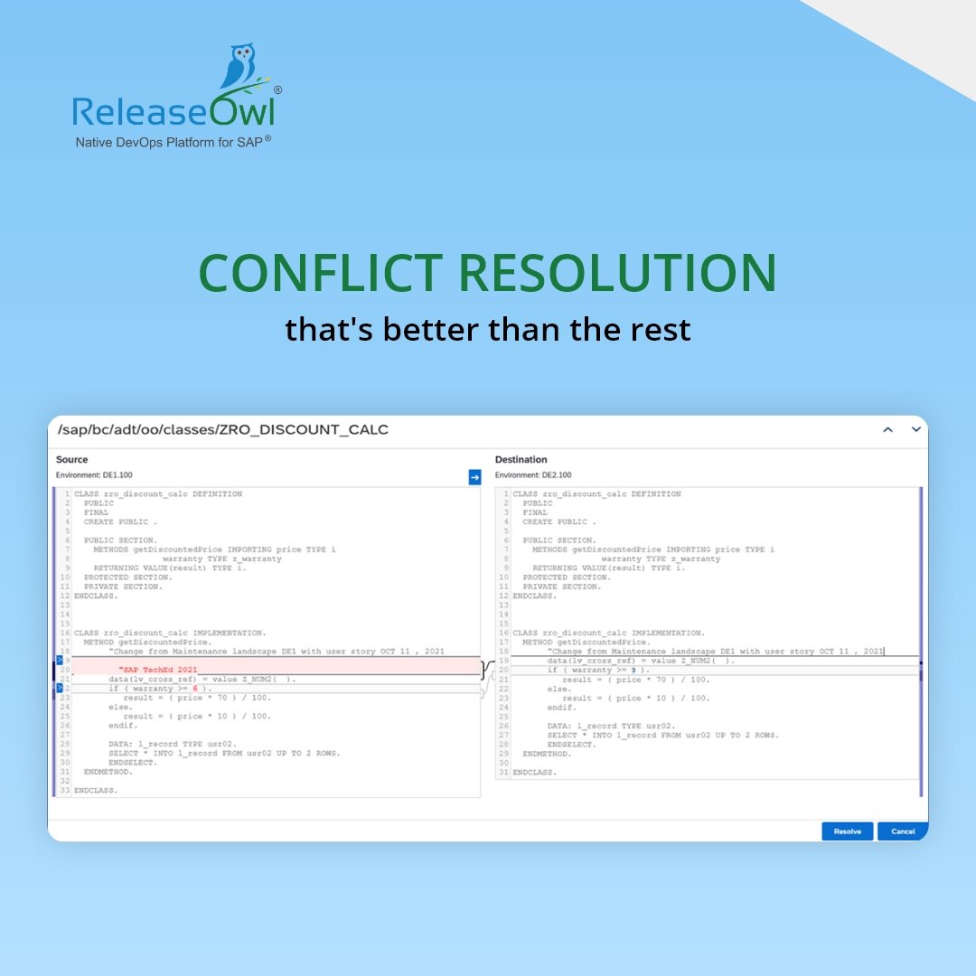 'Retrofit' generates a conflict report that displays arising conflicts. For more information about ReleaseOwl's advanced transport management services, please contact us at sales@releaseowl.com or visit releaseowl.com
#SAPCLOUD #saphana #hana #erp #business #saperp