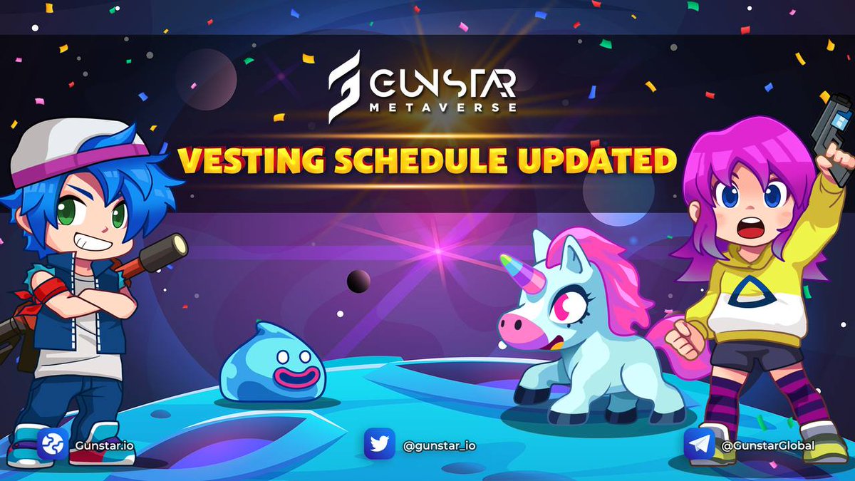 Gunstar Metaverse changes vesting schedules

💪 Extend the Lock Vesting time for both these rounds until Sep, 2022 to unlock it again.

👉 Details: blog.gunstar.io/gunstar-metave…

🎮 play.gunstar.io
#Backers #Partners #Hashed #GuildFi #DaoMaker #Spark #Magnus