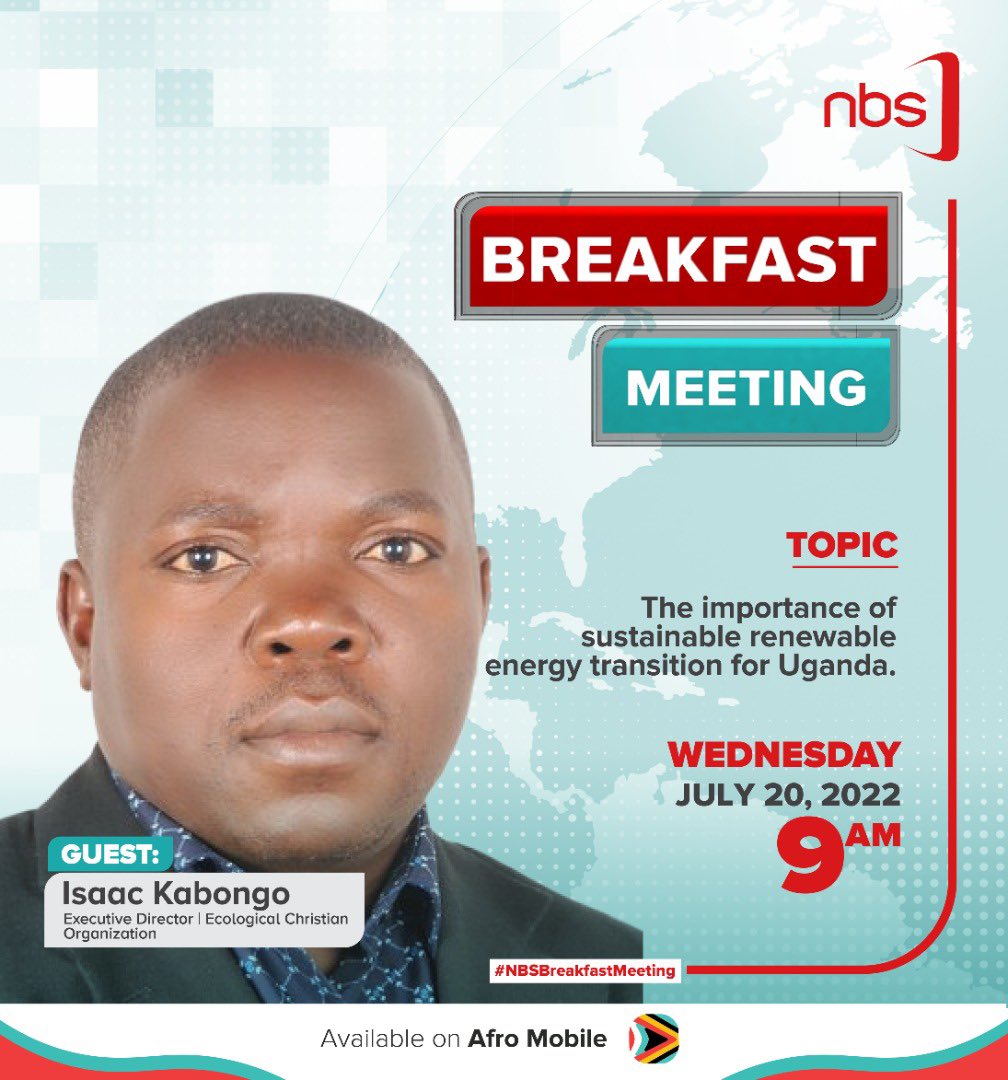 Mr Isaac Kabogo the Ed of <a href="/EcoUg_Official/">ECOLOGICAL CHRISTIAN ORGANISATION(ECO)</a> is live on <a href="/nbstv/">NBS Television</a>  discussing the importance of sustainable renewable energy transition for Uganda 
Kindly listen in

#ECOUganda
 #ECOUpdates