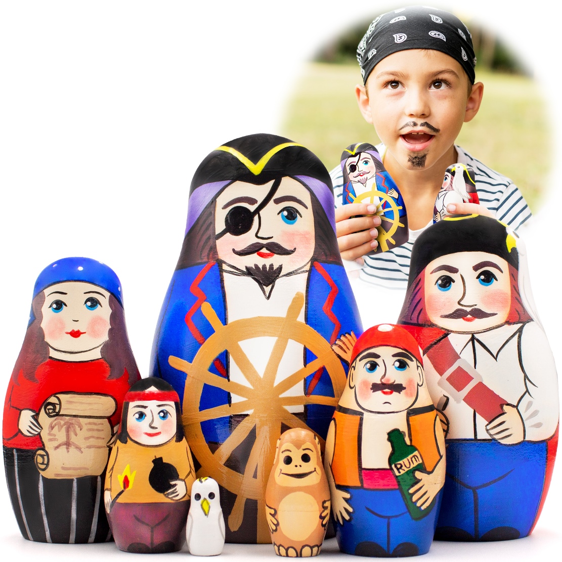 AEVVVHOME's tweet photo. Pirates Nesting Dolls Set of 7 pcs

on Amazon: https://t.co/ssAnIWxfS4
on our website: https://t.co/sQO9qlizz4

#brestskayamatryoshka #matryoshka #belarus #woodworking #pirates #pirate_toys https://t.co/xCWaB0OWAq