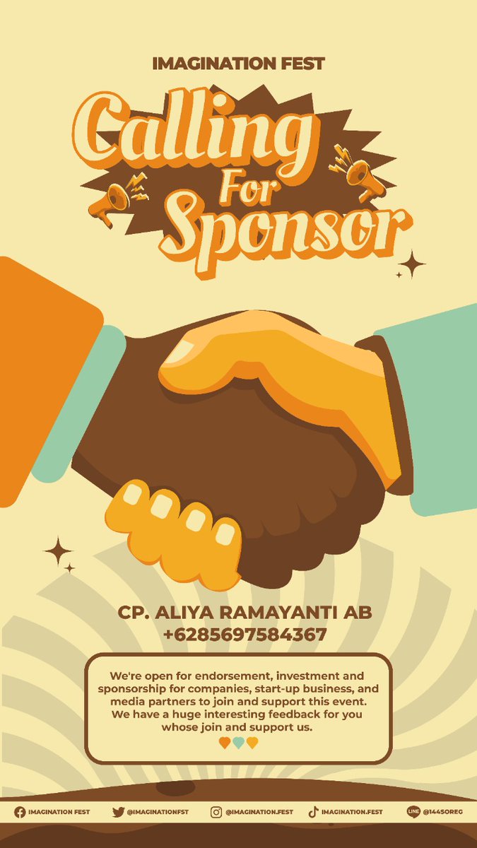 ‼️ATTENTION‼️

We call all Media partners, Tenants and Sponsors to join US on #IMAGINATIONFEST2022, be a part of our wondrous journey 🤝
Grab your chance and don't miss out🥰

#IMAGINATIONFEST2022