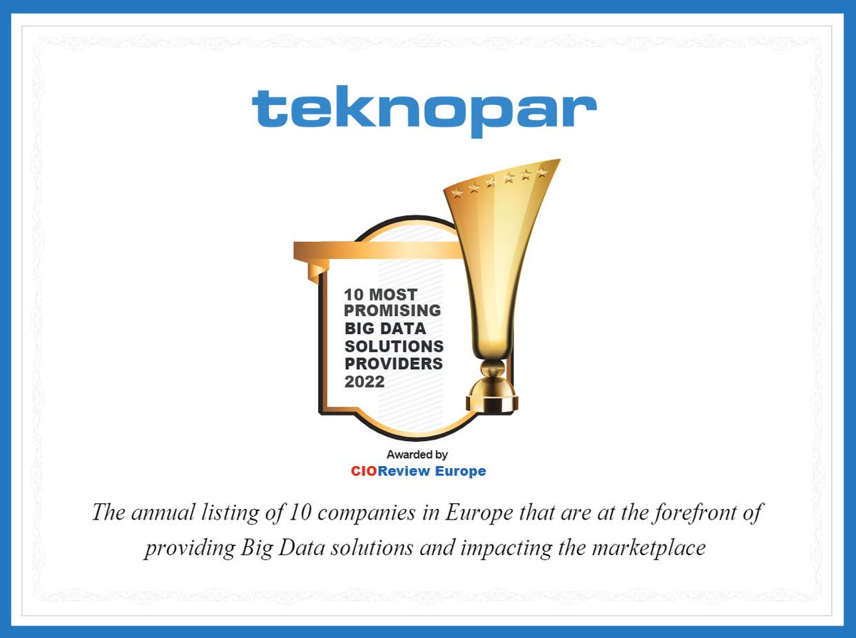 According to the research conducted by #CIOReview magazine, which publishes on technology and informatics, #TEKNOPAR is among the top 10 companies that provide big data solutions for digital transformation in Europe and are successful in influencing the market.