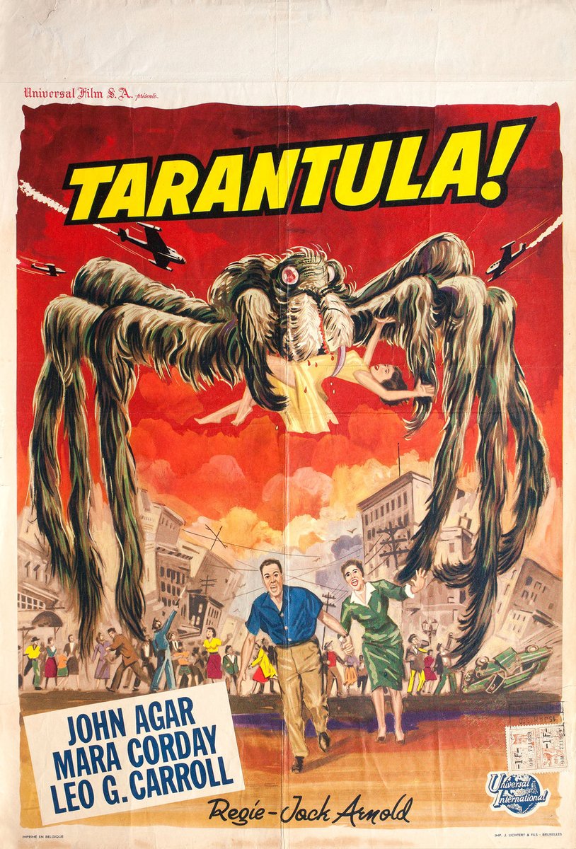Belgian film poster for #Tarantula (1955 - Dir. #JackArnold) #JohnAgar #MaraCorday #LeoGCarroll