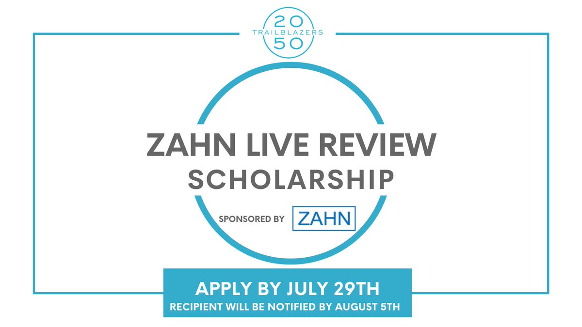 We're proud to team up once again with Zahn Associates, Inc to support individuals with a desire to promote #DEI in #FinServ through a merit-based scholarship to cover the cost of one Live Review Class for the Fall 2022 exam cycle. ⠀

Apply at: 2050trailblazers.com/newsworthy/zah…