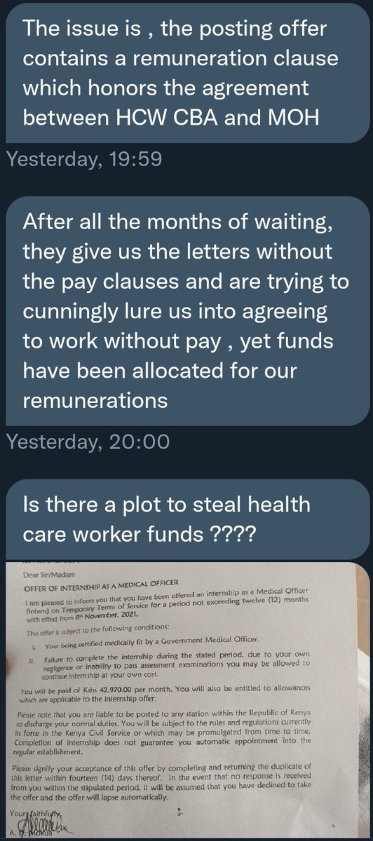Kimuzi_'s tweet photo. Anyway, onto some important matter. You all remember my thread about unemployment and how I highlighted the plight of Doctors mostly the Medical Officers and Nurses in Kenya? Well, yesterday I stumbled upon the plight of Medical Interns. 

A thread.

#Paymedicalinterns https://t.co/AicuoL87M0