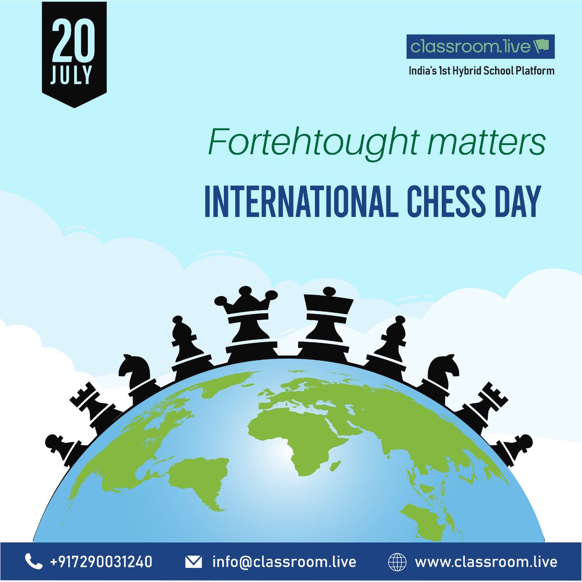 MyClassroomLive's tweet photo. Chess teaches you to be :

Decisive
Take risks 
Make right moves
Not to let your emotions guide your actions.
Value of sacrifices
Learn to anticipate your competitors moves

https://t.co/c1tvrNhYcu wishes everyone a Happy International Chess Day

#chessday #chess #chesschampion https://t.co/Tj26YFyu2R