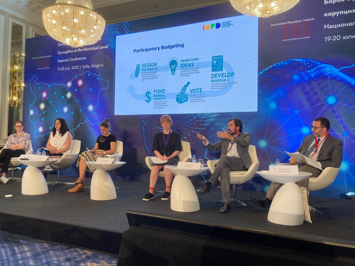 GrahamHScott's tweet photo. Final panel of the 
@IRIglobal
 municipal anticorruption conference in Bulgaria. 
@adriaduarte87
 presents on participatory budgeting when talking about how to engage citizens. #MunicipalAnticorruptionBG https://t.co/QtvM5fzjPH
