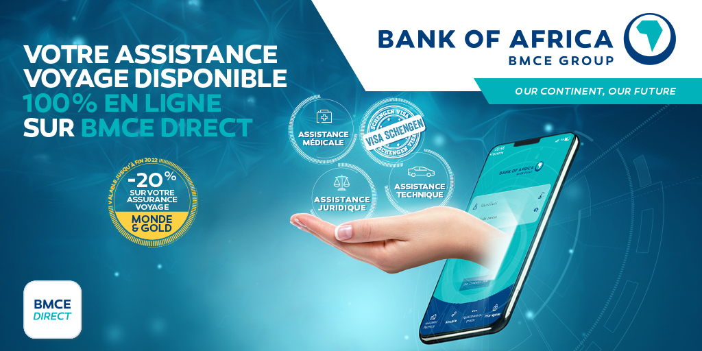 Bank_OfAfrica's tweet photo. La souscription à l'offre Assistance Voyage est désormais possible en ligne via #BMCE_Direct ! Bénéficiez en plus de -20% sur votre Assurance Voyage Monde.
Plus d’infos sur Assurance Monde https://t.co/oxvC5sMwrv & Gold https://t.co/AozsmB9mb1 https://t.co/uIbnCGkHVW