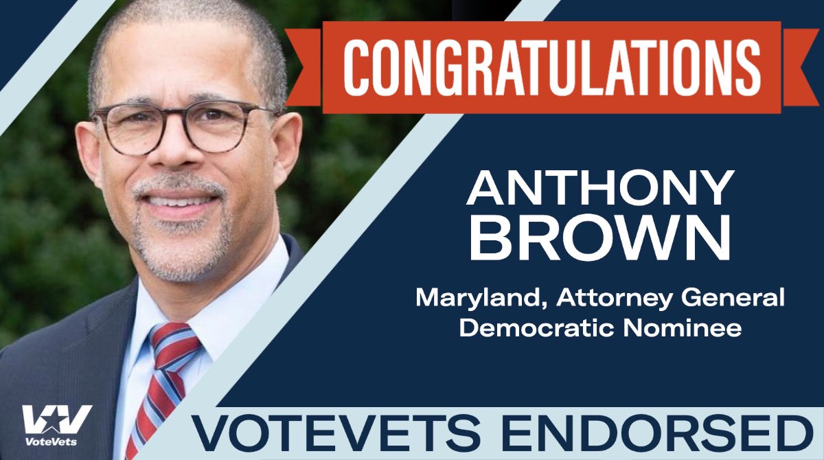 votevets's tweet image. Congratulations @BrownforMD! #MDAG 🇺🇸