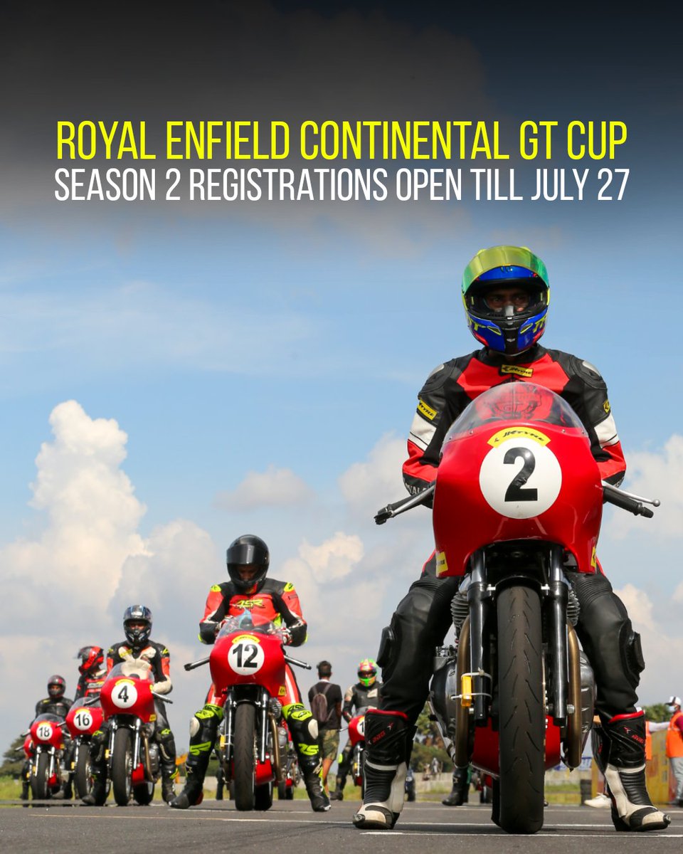 FastBikesIndia's tweet photo. The #RoyalEnfield Continental GT Cup is coming back for a second season!
Registrations for the second season of the #ContinentalGTCup begin from today till July 27. The first round will be held at the Kari Motor Speedway from September 16 to 18 • #fastbikesindia https://t.co/OQ1M45o0TH