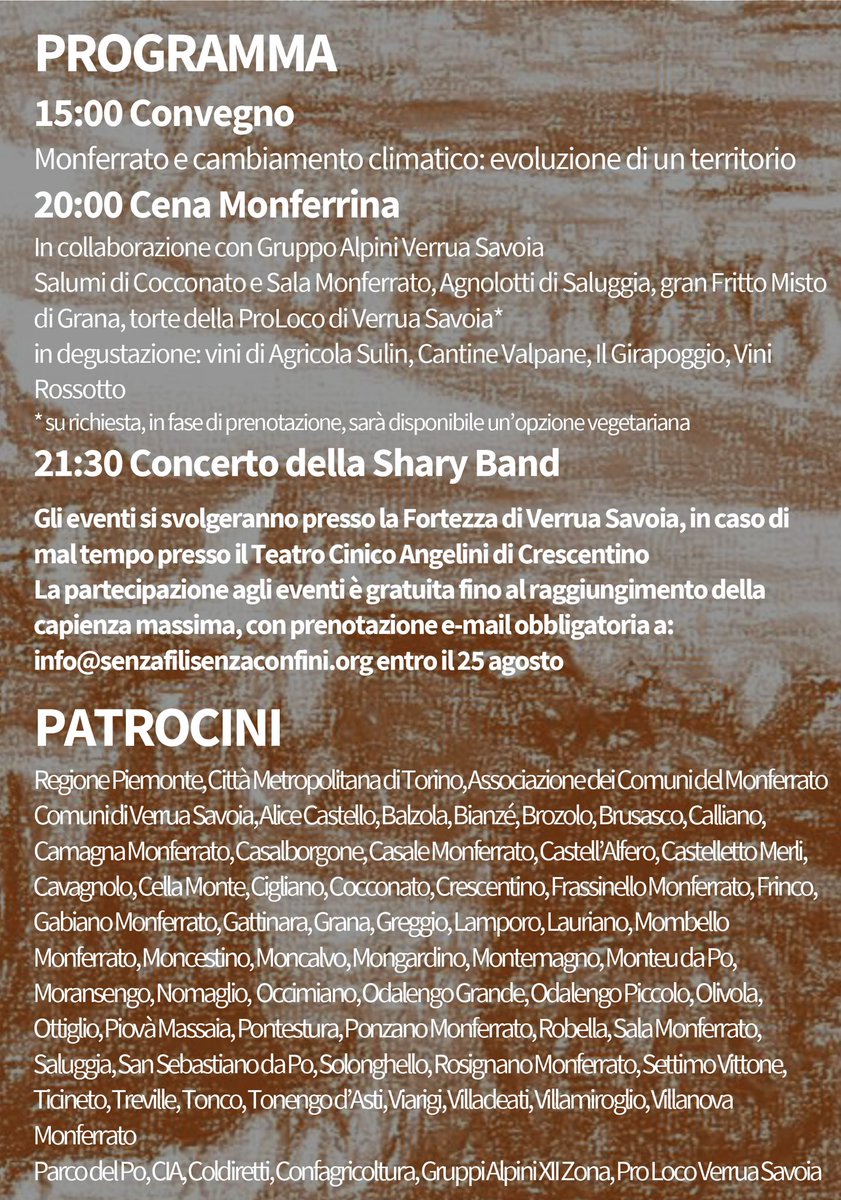 #SenzaConfiniFest2022 <a href="/SenzaFiliAss/">Senza Fili e Confini</a> #VerruaSavoia #CambioClimatico #Monferrato #SharyBand
