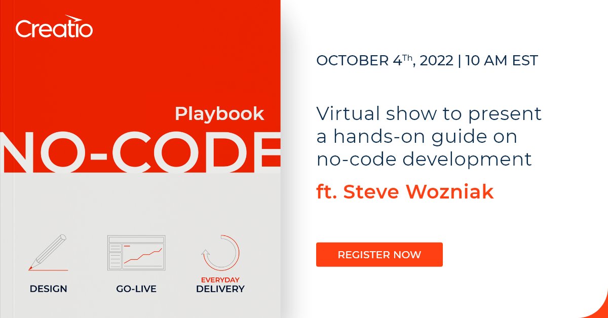 Creatio_Global's tweet photo. Join us for the grand release of Creatio’s No-Code Playbook— a virtual show starring Apple Co-Founder Steve Wozniak, a No-Code Playbook presentation, and real-life examples from Virgin Media O2 Business. 
Register here: https://t.co/tfefssY8Ny https://t.co/48uOPaeMpr