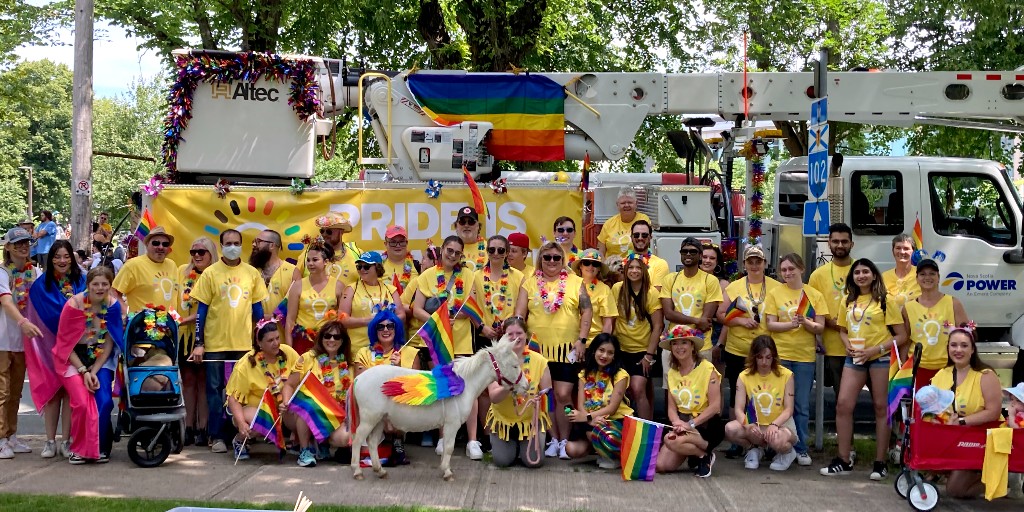 nspowerinc's tweet photo. It was incredible marching again in the Halifax Pride parade! 🏳️‍🌈🏳️‍⚧️ After 2 long years without this important celebration, our employees were so excited to show their pride and support. We’re already looking forward to participating next year—Happy #hfxpride! #PrideIsPowerful https://t.co/czgEzMku4L