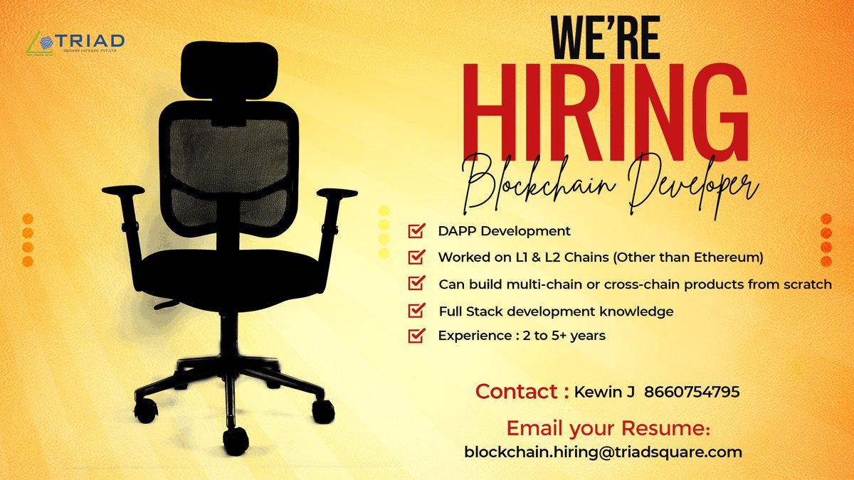 traidsquare1's tweet photo. The most emerging tech space. Make your mark with Triad Square Blockchain Hiring. 
#hiring #jobs #recruitment #jobsearch #job #nowhiring #recruitment #career #employment #careers #work #hr #hiringnow #jobseekers https://t.co/gZai8kgxsd