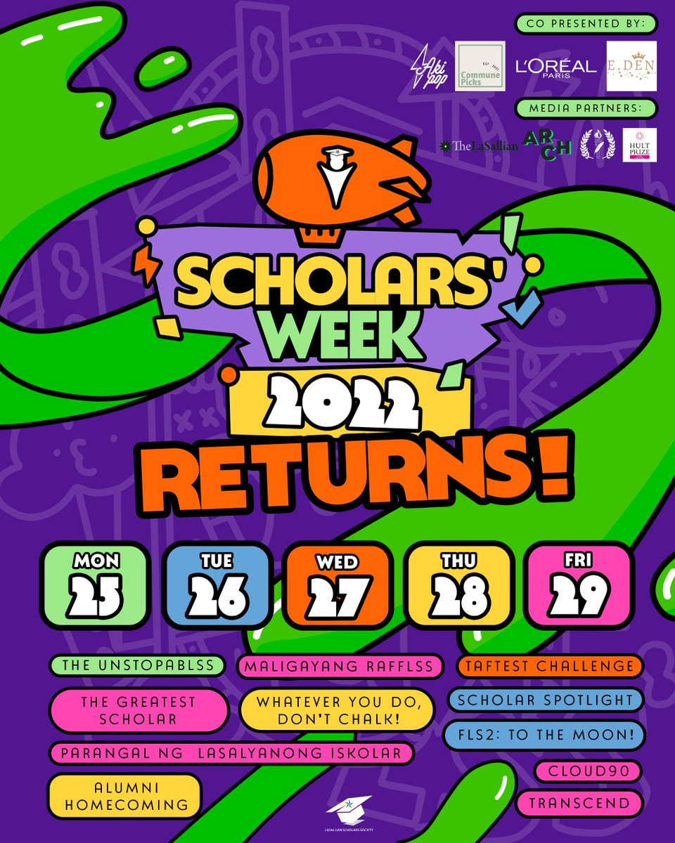 DLSUScholars's tweet photo. LSS blimp is here to bring you the calendar of activities for this eventful and fun-filled week!

📌 Pre-register and know more about the upcoming Scholars’ Week activities: https://t.co/jHxgtwNeMn

#Nick8thlodeon 
#8thLSS
#Subjug8thAllTriaLSS https://t.co/rjpDbOSim0