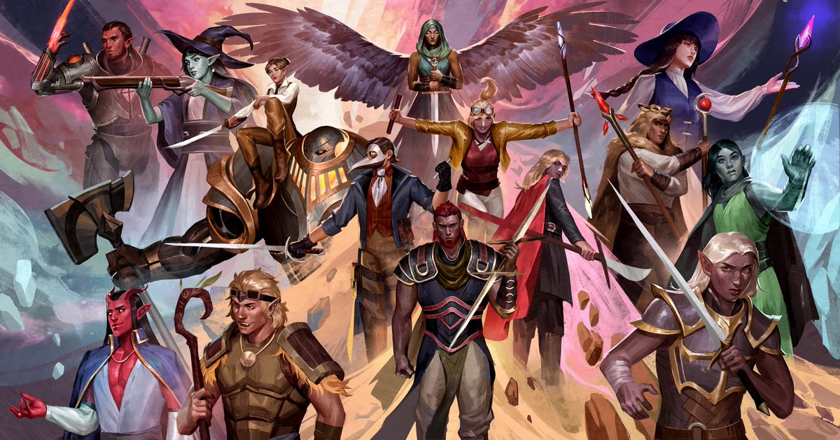 Just got back this incredible commission from @WTH153 of the PCs from our just-finished Eberron dnd campaign! Blown away by how well it's turned out, it's a great final memento of the game.