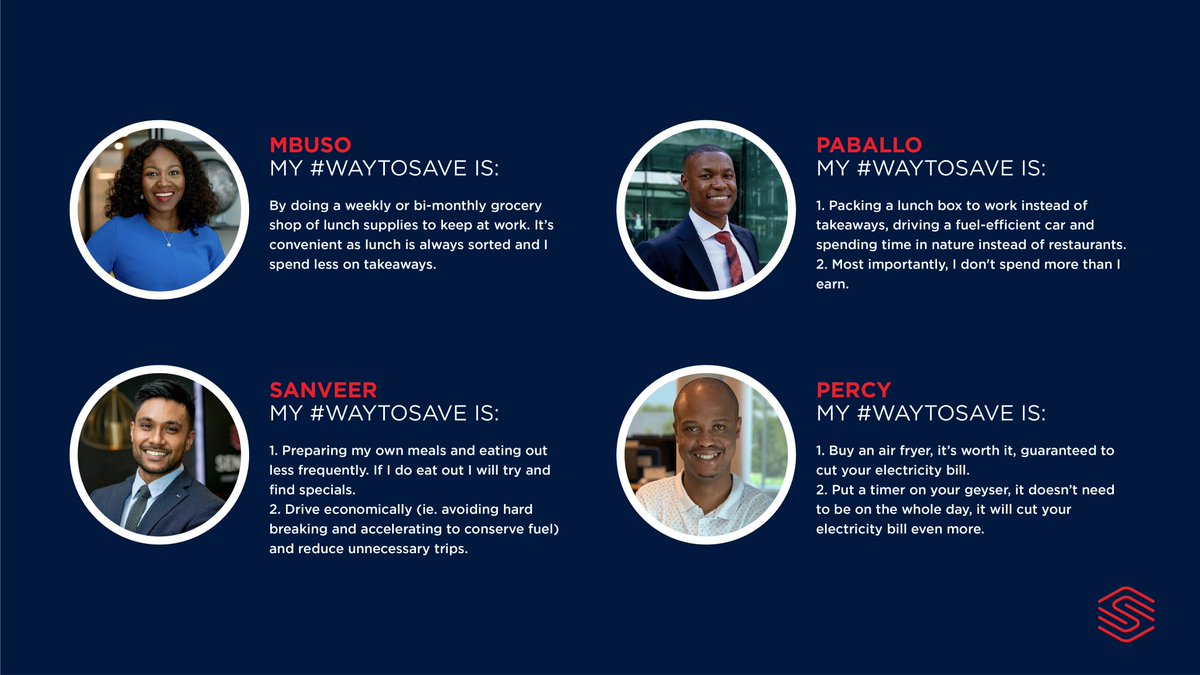 SentioCapital's tweet photo. With July being national savings month in SA, we asked a few members of the Sentio team to let us in on their favourite #WayToSave
Swipe for their savings tips, RT with yours!
#WaysToSave #NationalSavingsMonth #NationalSavingsMonthSA #Sentio #InvestBeforeTheRest #InvestForGood https://t.co/i0crY7POri