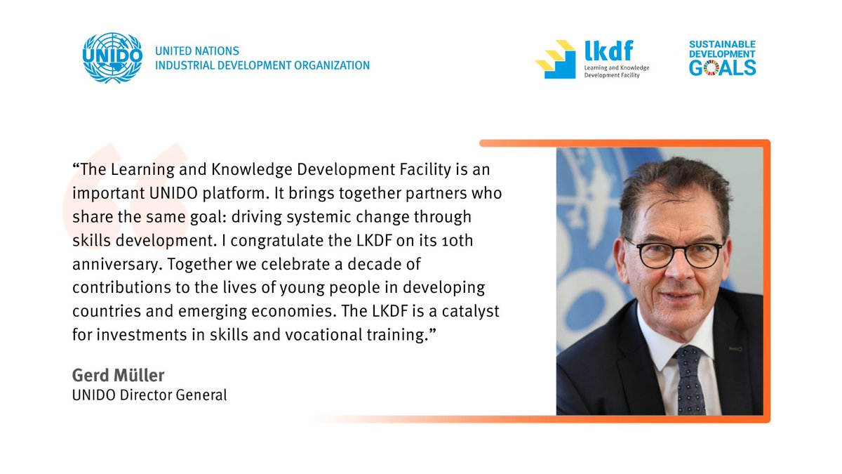 UNIDO's tweet photo. #UNIDO Director General Gerd Müller congratulates the Learning and Knowledge Development Facility (#LKDF) on their 10-year anniversary 🎉
Learn more about the @LKDFacility and access the new brand book here➡️https://t.co/ve4WIOjyMH https://t.co/oZYrMdRBU8