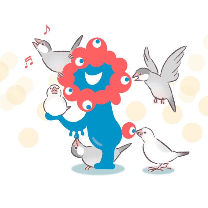 ミャクミャク様にやたら懐く文鳥達 