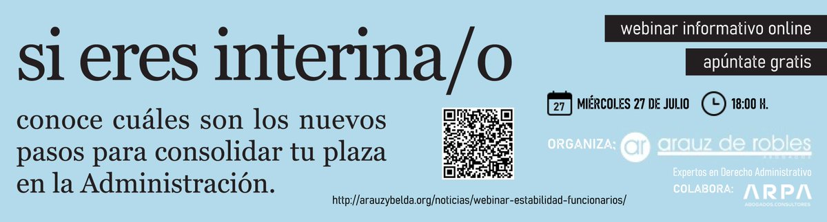fijeza_arauz's tweet photo. ‼️‼️Si eres interina/o conoce cuáles son los nuevos pasos para consolidar tu plaza en la Administración.
👉webinar informativo online 27 de julio 18:00h
👉Apúntate gratis en el siguiente formulario:  https://t.co/LqOWlJxnoJ 😀 https://t.co/2iEpacQe6D