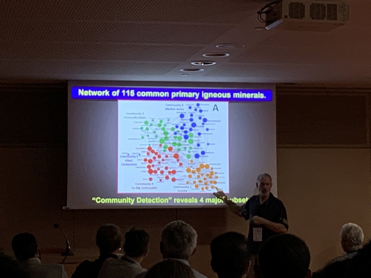 s__morrison's tweet photo. @CarnegiePlanets’ Bob Hazen: #communitydetection on the co-occurrence #network of all #igneousrocks demonstrated 4 distinct groups. Paper out soon in #AmMin @carnegiescience @MinSocAm https://t.co/qSAGetetuT
