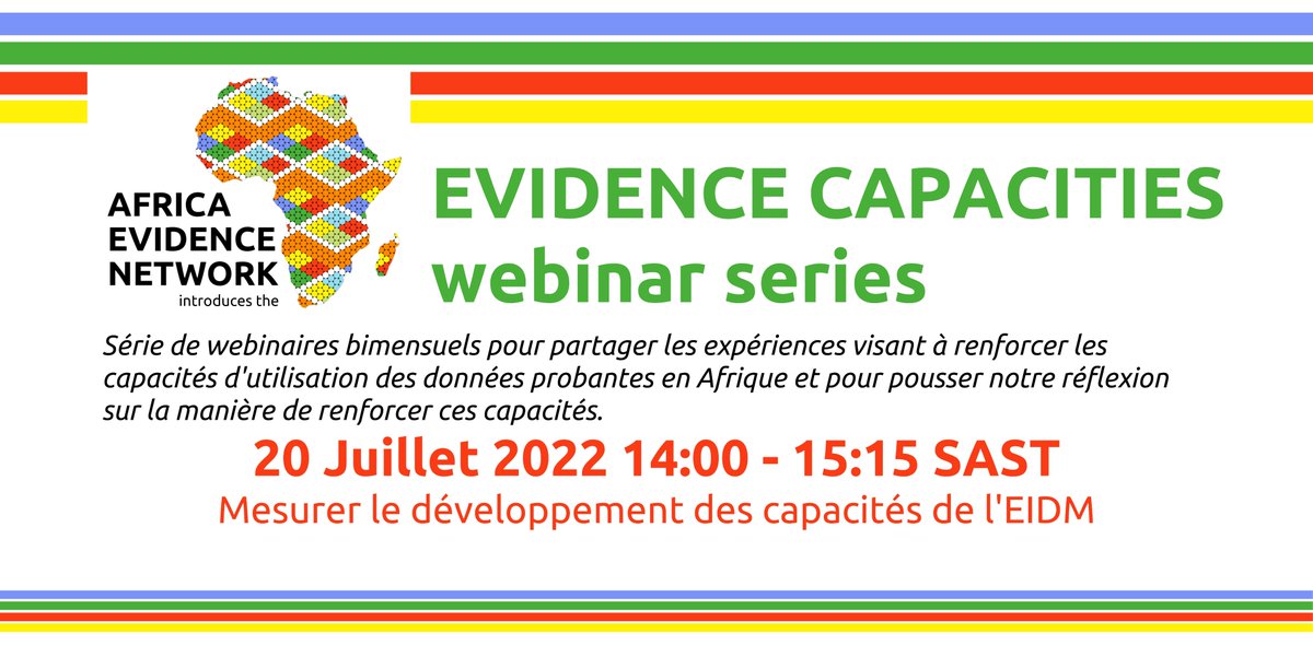Africa_evidence's tweet photo. 📣Aujourd'hui 14:00 SAST | Les experts du panel #EIDM, @JeneanP &amp; @deohoun sont prêts à aborder le sujet 'Mesurer le développement des capacités #EIDM' modéré par @JOkaebea lors du dernier épisode du webinaire #EvidenceCapacities.

💻S'inscrire: https://t.co/ZqWhTsC0Z6 https://t.co/irByEAQ2av