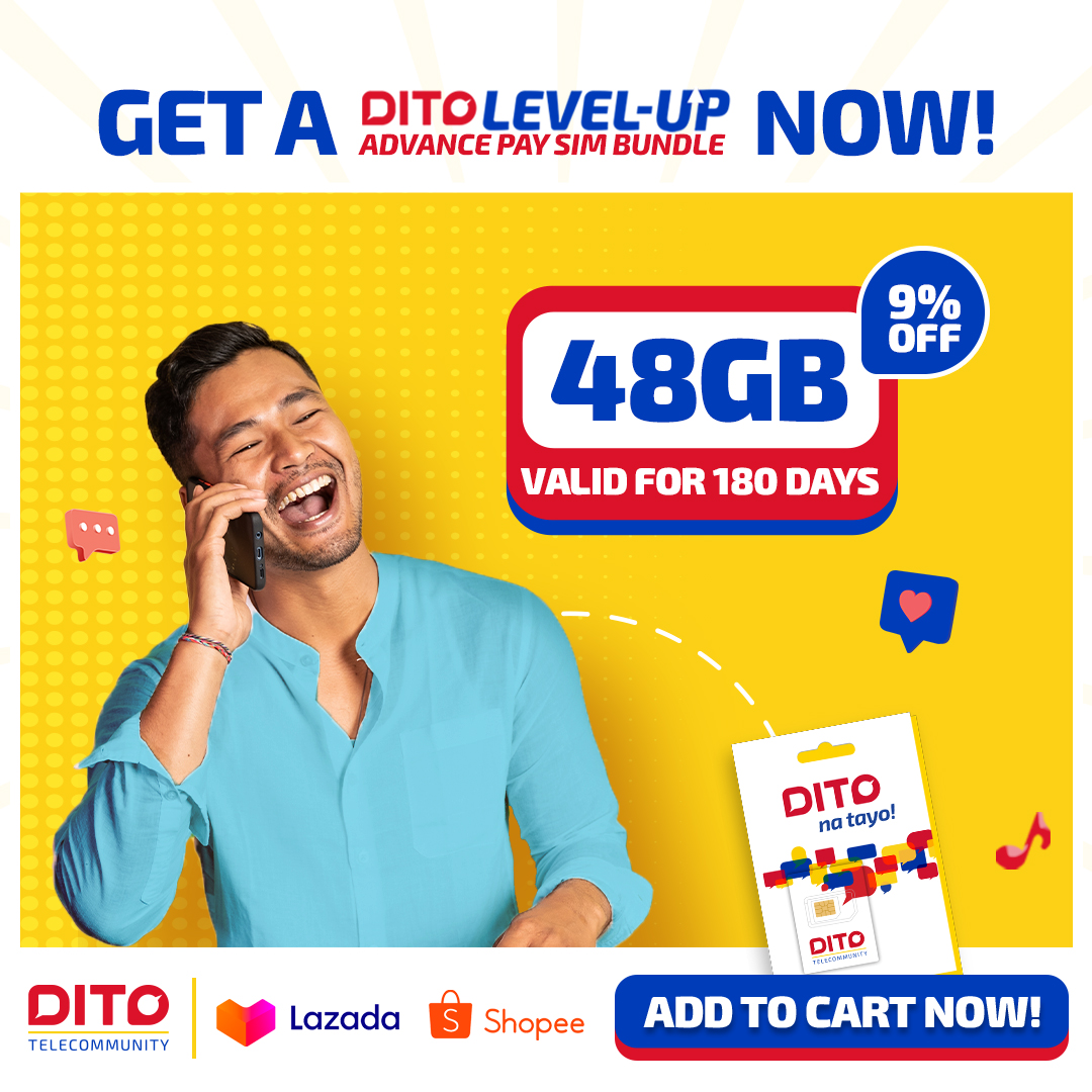 DITOphofficial's tweet photo. The fun doesnโt stop with this much data DITO! Avail of the best SIM pack for all your needs with our DITO Level-Up Advance Pay SIM Bundles! Choose from 24GB for 90 days, 48GB for 180 days, or 96GB for 1 year!
I-add to cart at checkout mo na yan!
#DITOLevelUp #DITOAdvancePay https://t.co/lOyiy1AhL7