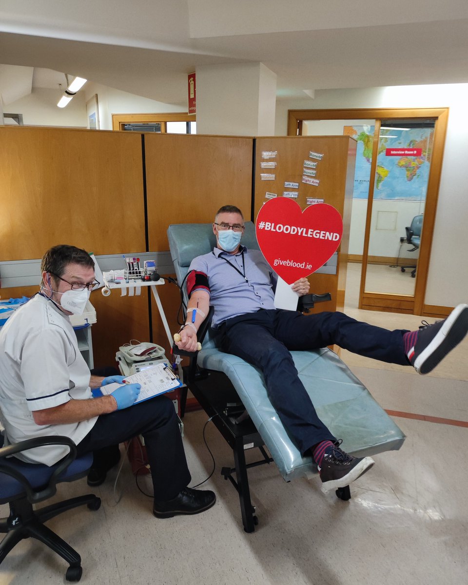 Giveblood_ie's tweet photo. Bloody Legend Neil Murphy pictured here giving his 50th donation with Donor Attendant Brian Lennon in our DโOlier St. Clinic yesterday. A big thank you from all the crew! โค๏ธ #giveblood #WeCountOnYou #BloodyLegend #50timer https://t.co/TG8lSxmuNb