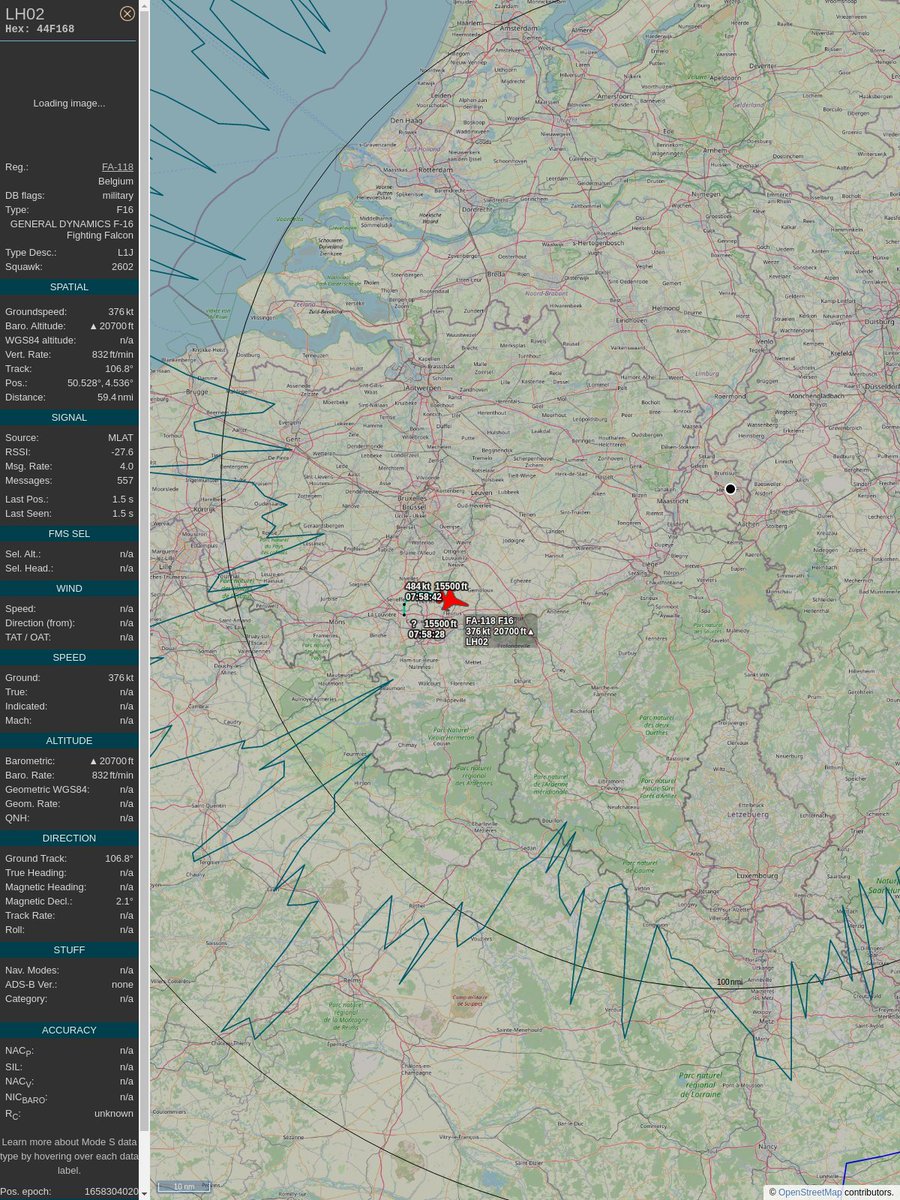 AboveHeerlen's tweet image. #PlaneAlert ICAO: #44F168 Tail: #FA118 Flt: #LH02 
Owner: #BelgianAirComponent
Aircraft: #F-16 Fighting Falcon
2022/07/20 09:59:44
#F16 #Mil #YouJustLostARefinery #FighterJet #Luchtcomponent #OtherAirForces youtu.be/DyruzLjVwbc?t=… 
globe.adsbexchange.com/?icao=44F168&amp;amp;s…