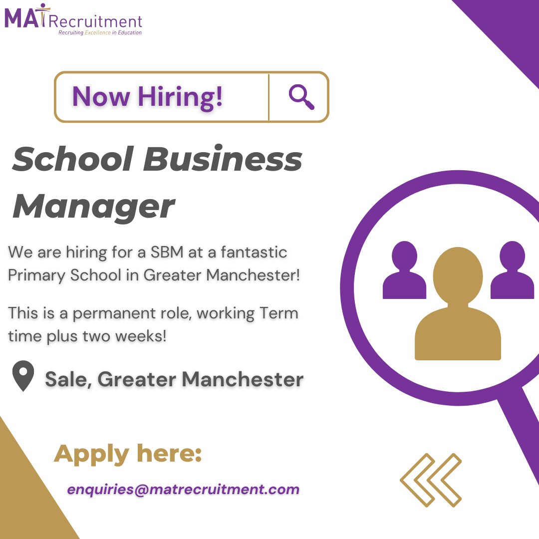 📣 NEW JOB ALERT 📣

We have an excellent vacancy for a School Business Manger in Greater Manchester!
Contact the team today to find out more:

📞 0330 1244 363
✉️ enquiries@matrecruitment.com

#salejobs #schoolbusinessmanagerrole #manchesterjobs #supportstaffroles #SBMjobs