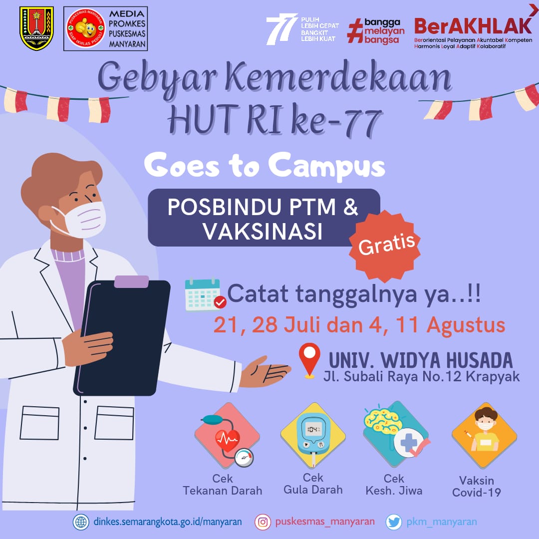 Hallo #sehaties yuk jangan lupa catat tanggalnya yaa😉
#bergerakbersama
#salamsehatpuskesmasmanyaran