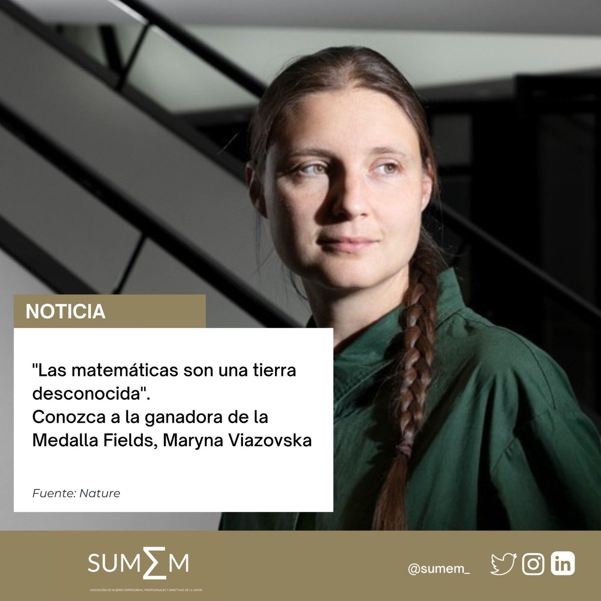 🥇La matemática ucraniana Maryna Viazovska se ha convertido en la segunda mujer en la historia en ganar una Medalla Fields, uno de los principales premios en el campo matemático por su trabajo sobre el empaquetamiento de esferas.

➡️ go.nature.com/3PFeUJd

#SUMEM #Empresarias