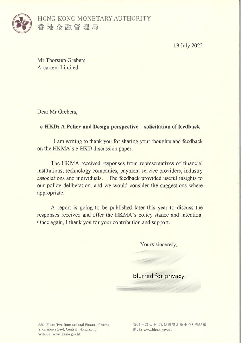 ArcarteraLTD's tweet photo. #HongKong's #MonetaryAuthority (#HKMA) has signed an official LOA for #Arcartera, thanking us for the feedback and support on their stable coin project. We thank the #government for this #endorsement and look forward to more exciting work in the future. https://t.co/GvLAMsmCQW