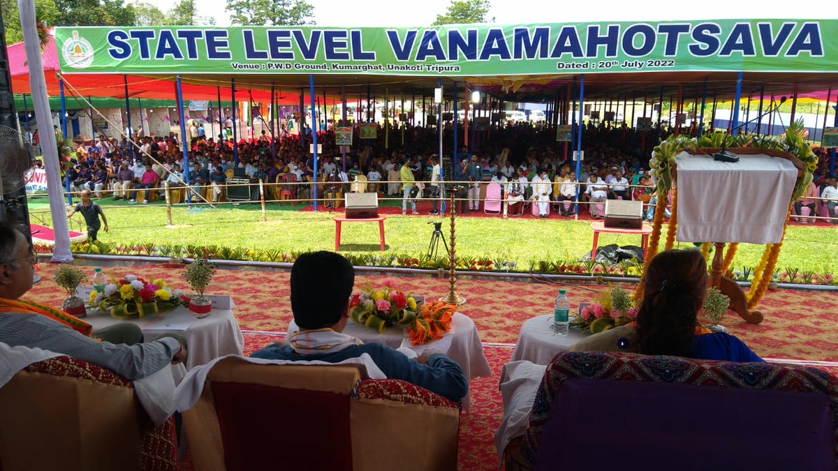 ForestTripura's tweet photo. State level Vanmhotsav-2022 celebration inaugurated by Sri Bhagawan Das, Hon'ble Minister of ARDD, SC welfare and Labour Deptt. in presence of Sri K S Sethi, PCCF&amp; HoFF and other dignitaries today at PWD Ground, Kumarghat, Unakoti Dt. Tripura. @tripura_cmo @cstripura @ica_tripura https://t.co/xsVe66QB7g