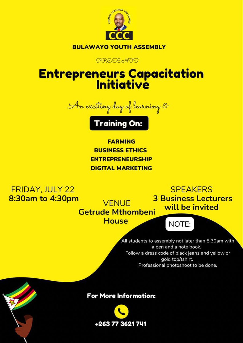 This is an important intervention by <a href="/CCCZimbabwe/">Citizens' Coalition for Change</a>

Zimbabwe has been destroyed because the Second Republic is simply a Criminal Enterprise that loots public funds &amp; plunders the nation’s natural resources.

Entrepreneurs have left.

So RETWEET this flier so that youngsters see it