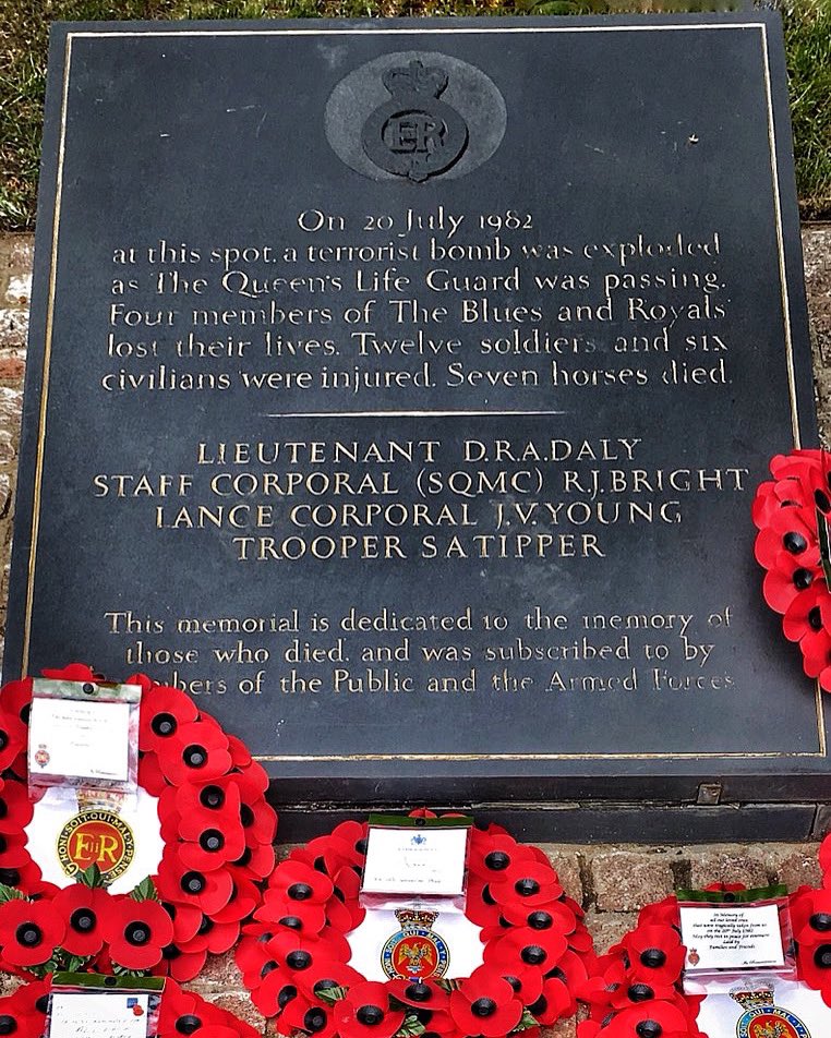 HCavMuseum's tweet photo. The Hyde Park bombing was carried out by the IRA 40 years ago today. Our thoughts are with the 4 soldiers of the Blues and Royals and the seven horses  we lost that day. We will remember them. #hydeparkbombing #LestWeForget https://t.co/rWQElB00PC