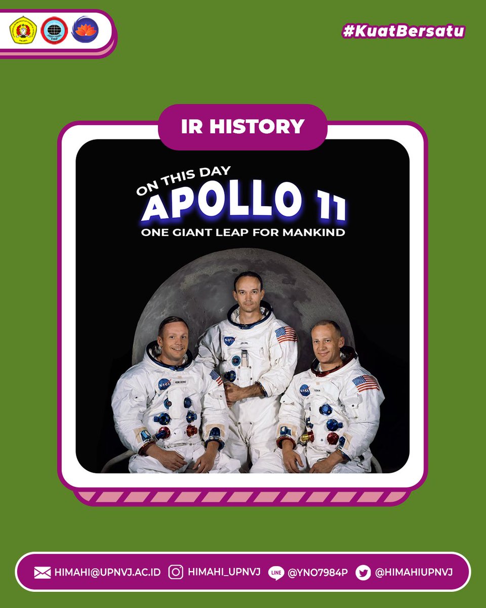 HIMAHIUPNVJ's tweet photo. [IR HISTORY: APOLLO 11: One Giant Leap for Mankind] 

Halo, IR Students!👋 

Apa yang ada di benak kalian ketika memasuki bulan Juli? Ternyata ada peristiwa penting dalam hubungan internasional yang terjadi pada bulan Juli, lho! 

#IRHISTORY
#KuatBersatu
#HIMAHIENDARU https://t.co/0Efkvpal6g