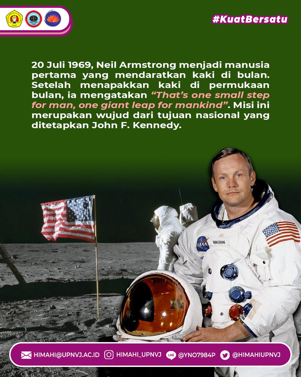 HIMAHIUPNVJ's tweet photo. [IR HISTORY: APOLLO 11: One Giant Leap for Mankind] 

Halo, IR Students!👋 

Apa yang ada di benak kalian ketika memasuki bulan Juli? Ternyata ada peristiwa penting dalam hubungan internasional yang terjadi pada bulan Juli, lho! 

#IRHISTORY
#KuatBersatu
#HIMAHIENDARU https://t.co/0Efkvpal6g
