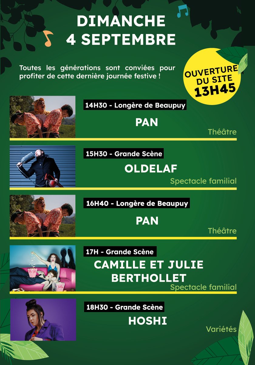⏱ HORAIRES PROGRAMMATION ⏱

😁 Découvrez les horaires de la programmation de Face&amp;Si 2022 !

🎟 Les billets sont toujours disponibles : faceetsi.fr/billetterie/

#festival #faceetsi #Vendee