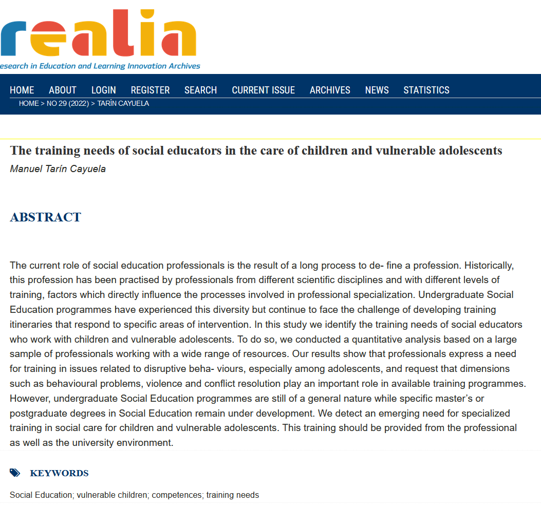 REALIA10174486's tweet photo. NEW The #trainingneeds of #socialeducators in the care of #children and #vulnerableadolescents 
BY @Nolotarin @UCV_svm  
https://t.co/k6Dfvmoi0W 

Cc @EducadorMenores @fundacionFISAT @pinardi_oficial @funddonbosco @FundacionCepaim @CEARefugio @SiiS_doc
#CaixaProinfancia https://t.co/zGcMxUU6Y9