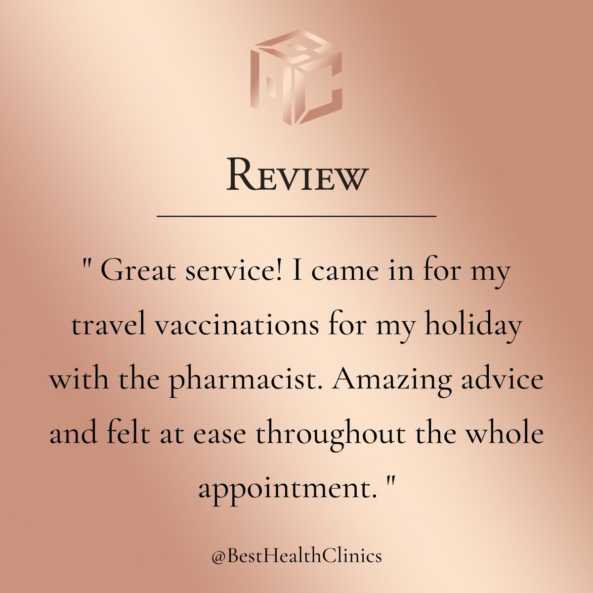 ✨🌍 Travel Vaccines 🌍✨

A review from one of our lovely patients who is going travelling and has kept up to date with their travel vaccines and now ready to go! ✈️

To get booked in -
📞call us - 01708 477 577
📧 email us - info@bhclincs.com
📥 dm us to get booked in!