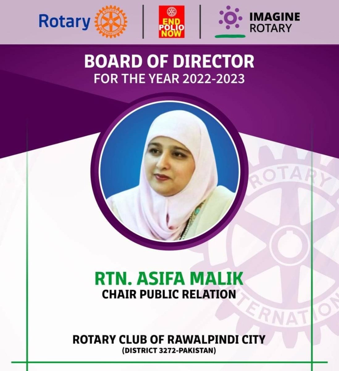 RotaryClbRwpCty's tweet photo. Our Board of Directors 2022-23!

Rtn. Syed Atif Ali is a successful businessman &amp; runs a construction consulting company, he is Chair Service Projects

Rtn. Asifa Malik is a philanthropist &amp; runs her own interior designing company, she is Chair Public Relations

#wednesdaythought https://t.co/25vJljluFi