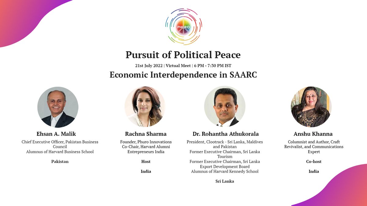 racchnasharma's tweet photo. Pursuit of Political Peace will go LIVE tomorrow ! Do log in

Topic: Economic Interdependence in SAARC

Date: 21.07.2022

Time: 6 - 7:30 PM IST

#PursuitofPoliticalPeace #PoliticalPeace #saarc https://t.co/roUvFLInRB